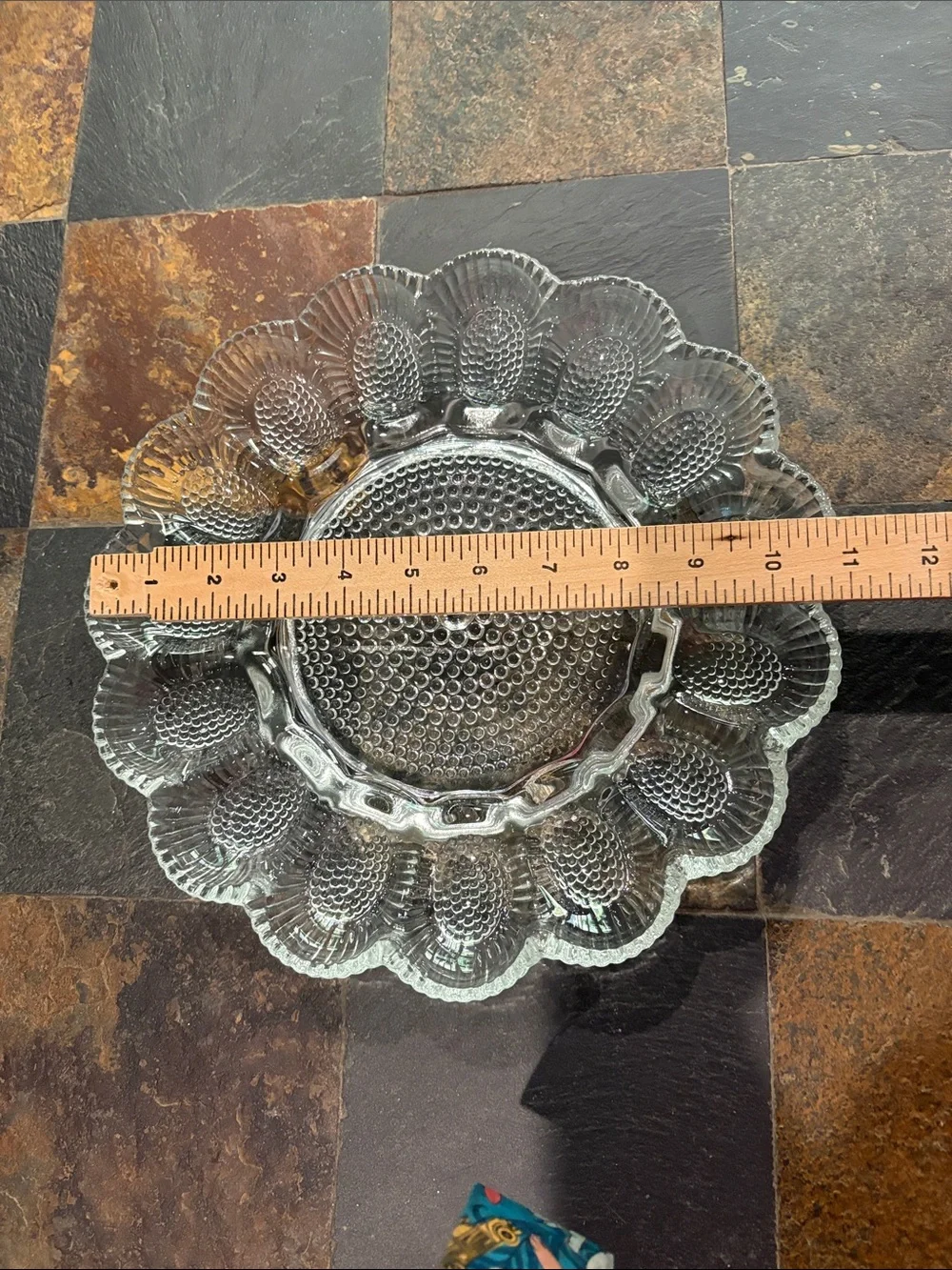 Vintage Hob Knob Glass Decorative Deviled Egg Platter, Elegant Petal Design